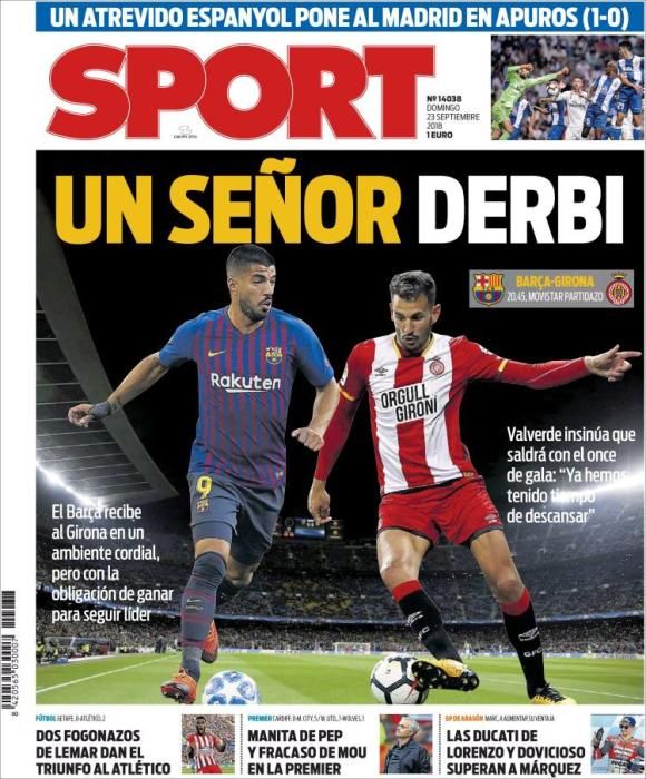 Portada SPORT domingo 23 septiembre 2018