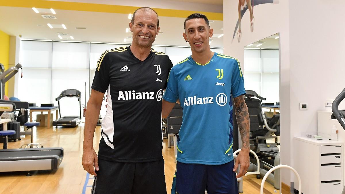 Allegri y Di María en el campus de la Juventus