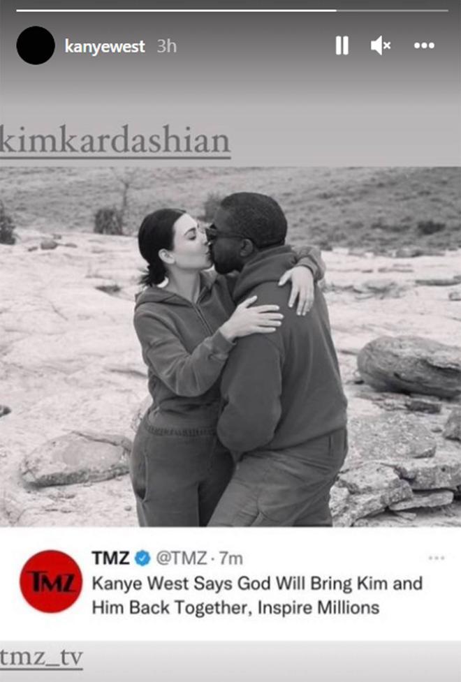 Stories compartido por Kanye West besándose con Kim Kardashian