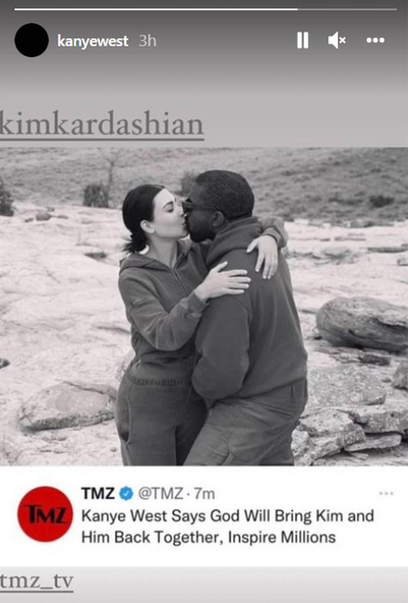Stories compartido por Kanye West besándose con Kim Kardashian