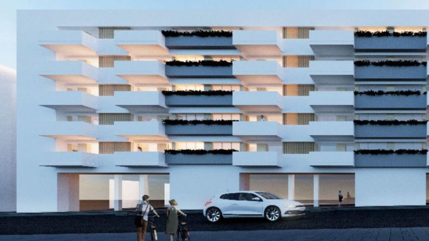 Detalle del futuro edificio municipal de viviendas de Xuxán, en una imagen virtual.   | // LOC