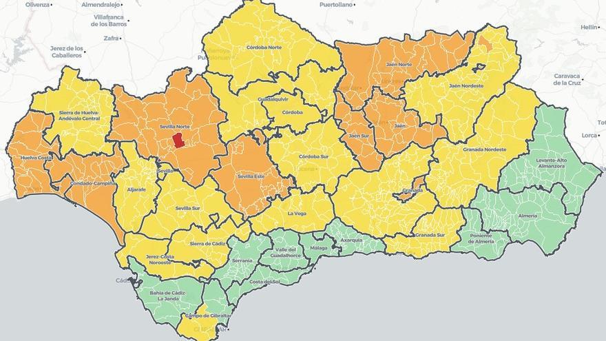 Mapa covid de Andalucía con los niveles de alerta.