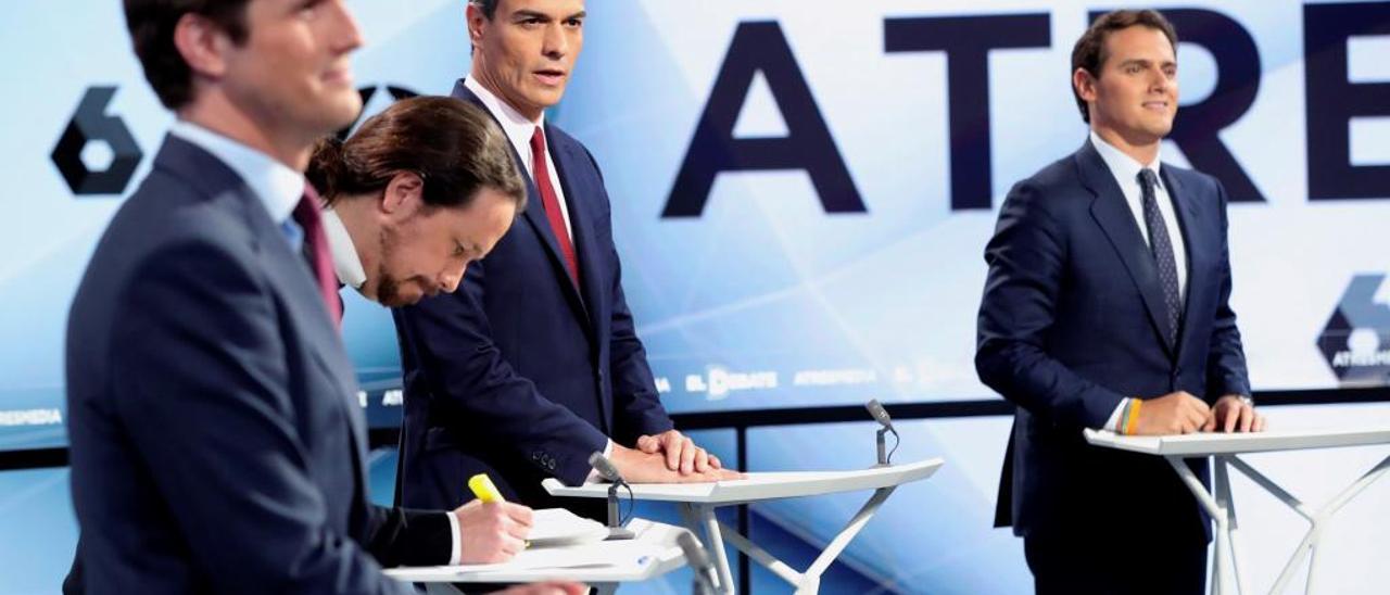 Casado, Iglesias, Sánchez y Rivera ultiman los preparativos antes del inicio del debate electoral del pasado martes