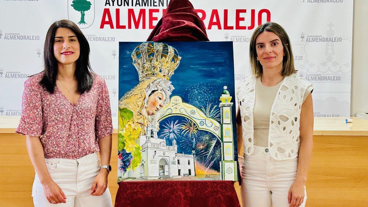 Tamara Rodríguez y Olalla Zamora presentando el cartel de las fiestas de la Piedad.