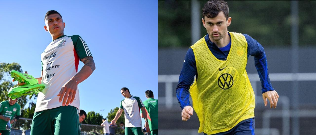 Orbelín Pineda (izquierda) en un entrenamiento con México. A la derecha, Luca de la Torre en la concentración de EE UU.