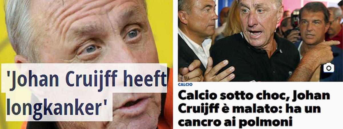 Dues de les informacions dedicades a Cruyff per mitjans internacionals en les seves edicions digitals. Dues de les informacions dedicades a Cruyff per mitjans internacionals en les seves edicions digitals.
