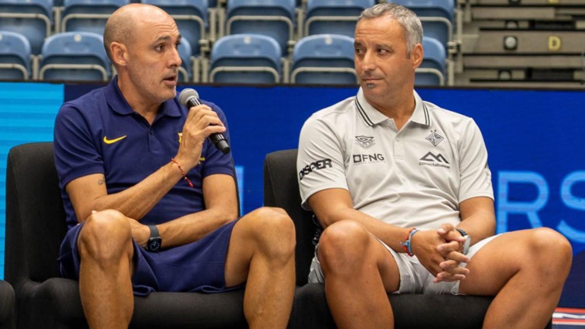 Javi Rodríguez y Antonio Vadillo, técnico del Palma Futsal