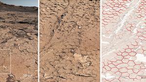 Patrón fósil hexagonal en rocas sedimentarias analizadas por Curiosity en su viaje por el cráter Gale de Marte. Imagen de NASA/JPL-Caltech/MSSS/IRAP/Rapin et al./Nature facilitada por el CNRS. EFE