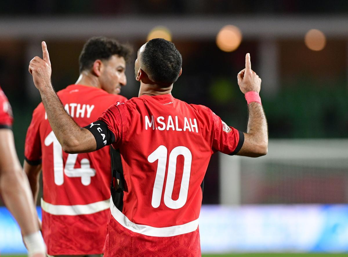 Egypt's Mohamed Salah celebrates after scoring the 3-1 goal during the CAF Africa Cup of Nations 2025