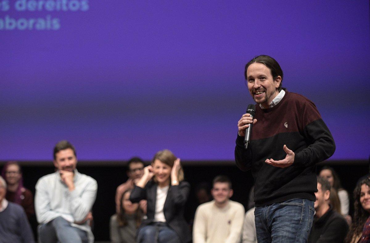 El vicepresidente del Gobierno y secretario general de Podemos, Pablo Iglesias, durante un acto de Galicia en ComÃºn en A CoruÃ±a a 29 de febrero de 2020