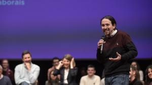 El vicepresidente del Gobierno y secretario general de Podemos, Pablo Iglesias, durante un acto de Galicia en ComÃºn en A CoruÃ±a a 29 de febrero de 2020