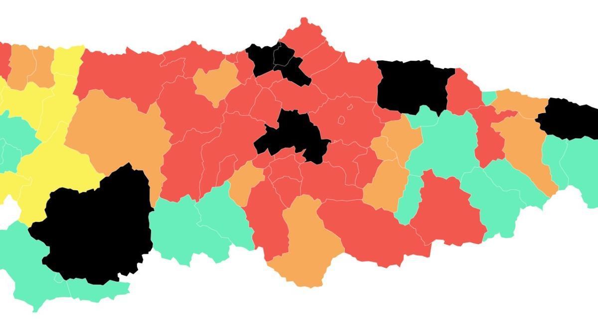 Mapa de incidencia en Asturias a 17 de enero. | Observatorio de Salud de Asturias