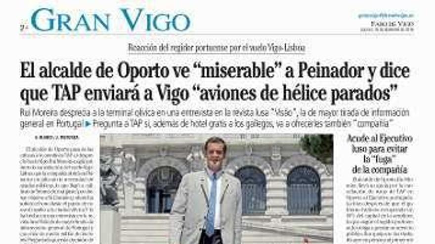 FARO recogió el menosprecio del alcalde de Oporto hacia Vigo y Peinador el 18 de febrero de 2006. // FdV