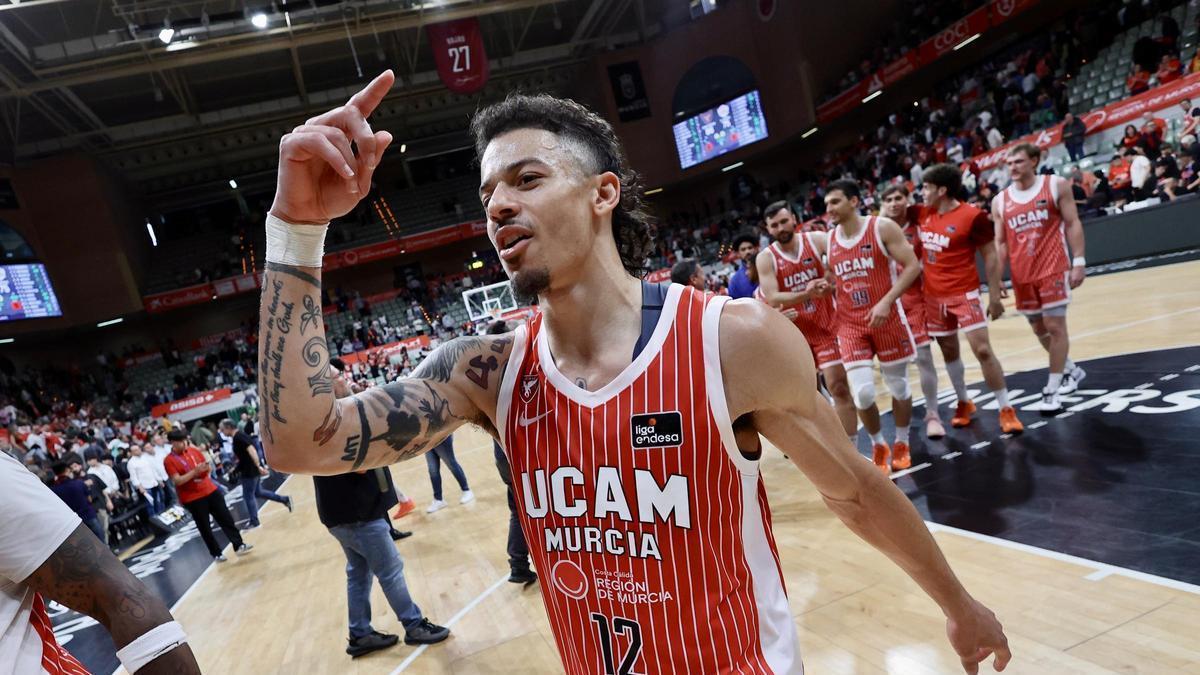 Jonah Radebaugh, capitán del UCAMMurcia, tras la victoria ante el Bàsquet Girona en el Palacio.