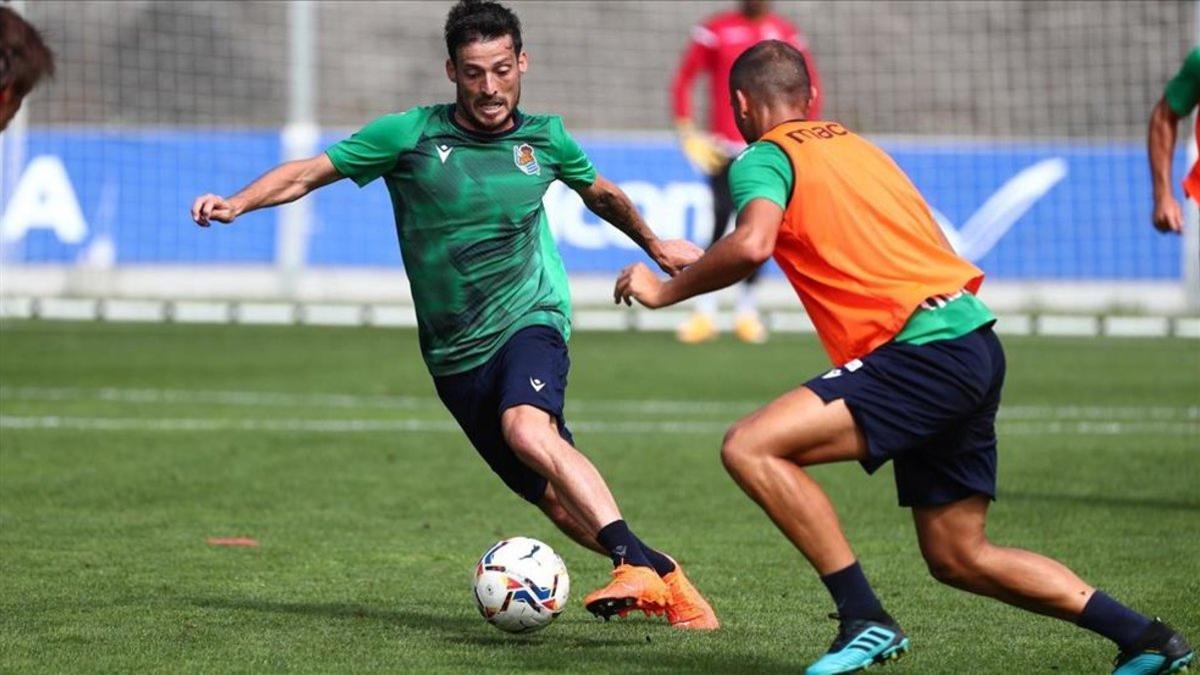 David Silva, en el entrenamiento de esta mañana