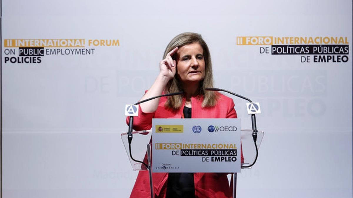 La ministra de Empleo, Fátima Báñez, este jueves en la inauguración del Foro Internacional de Políticas Públicas de Empleo.