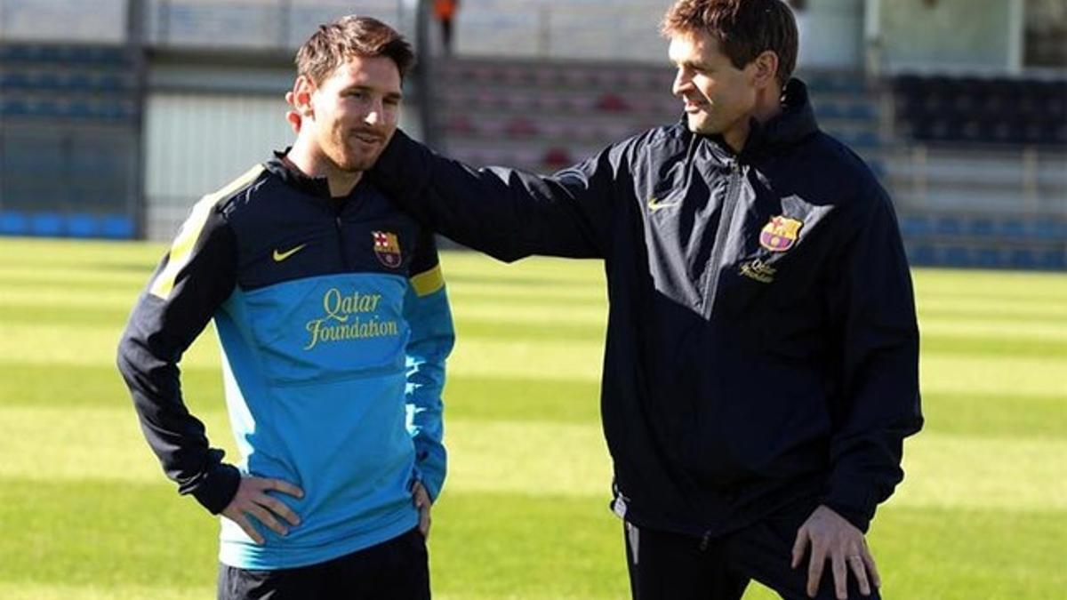 Messi, junto a Tito Vilanova en un entrenamiento