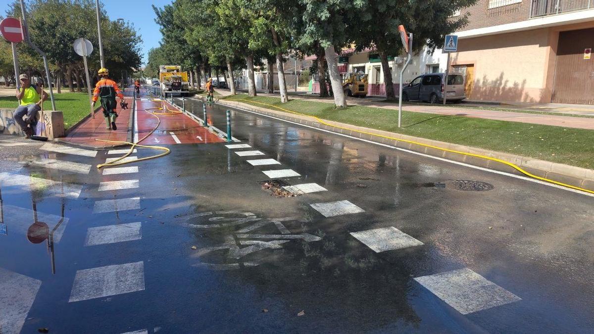 Operarios de limpieza tras el paso de la dana Alice.