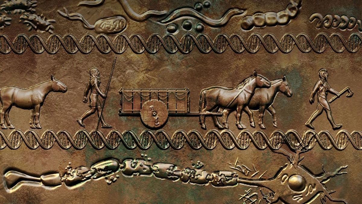 Ilustración creada para explicar el estudio, imitando un relieve prehistórico.