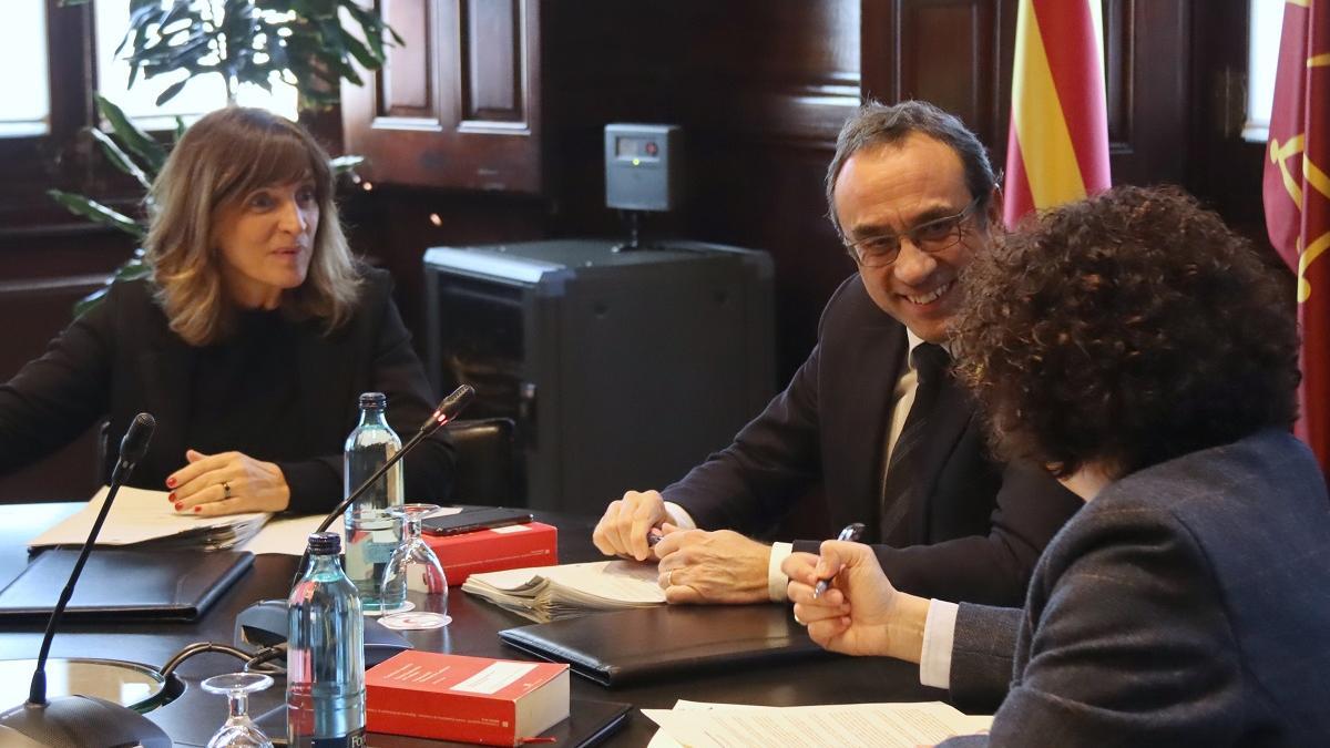 La Mesa del Parlament, presidida por Josep Rull, reunida este viernes