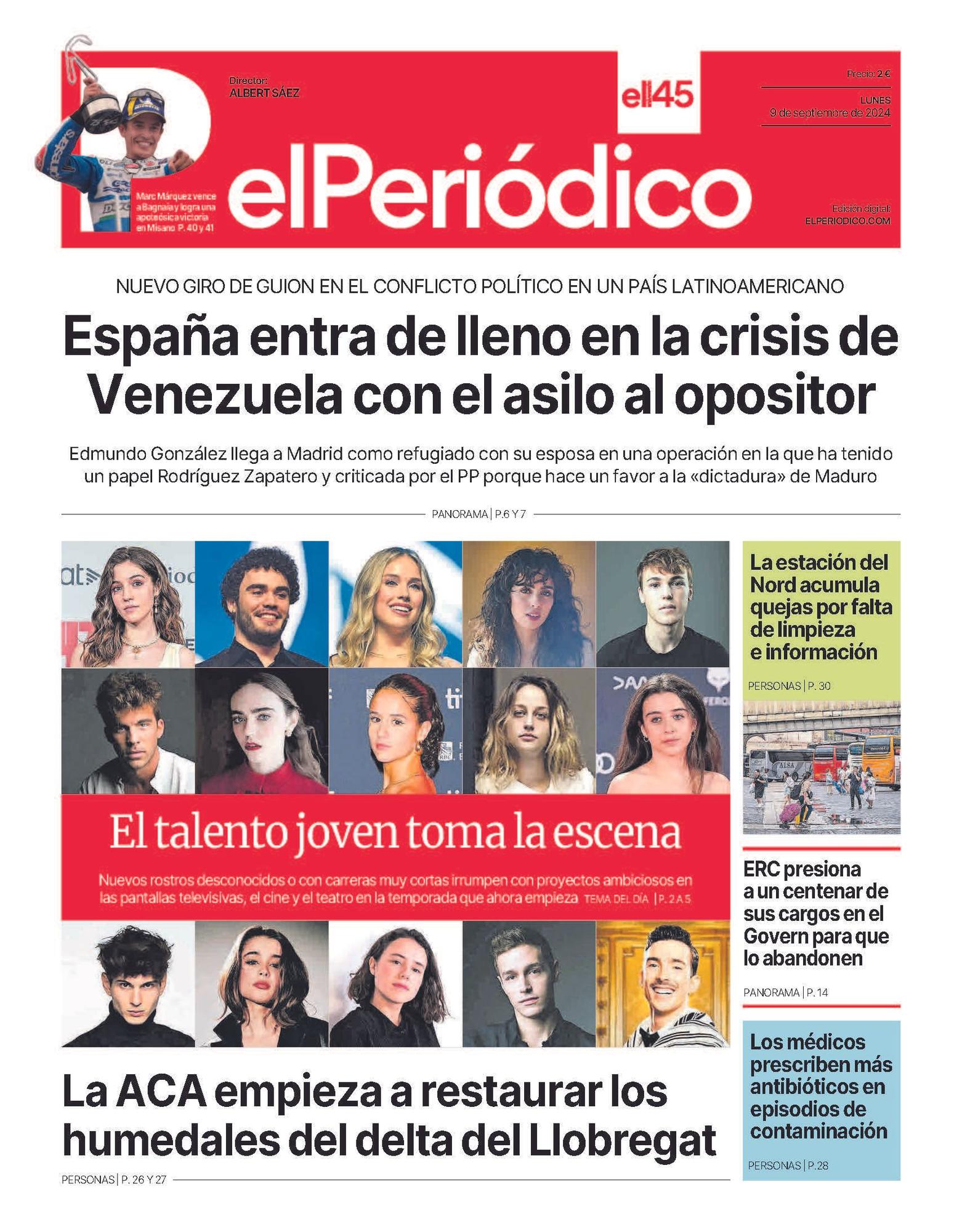 La portada de EL PERIÓDICO del 9 de septiembre de 2024