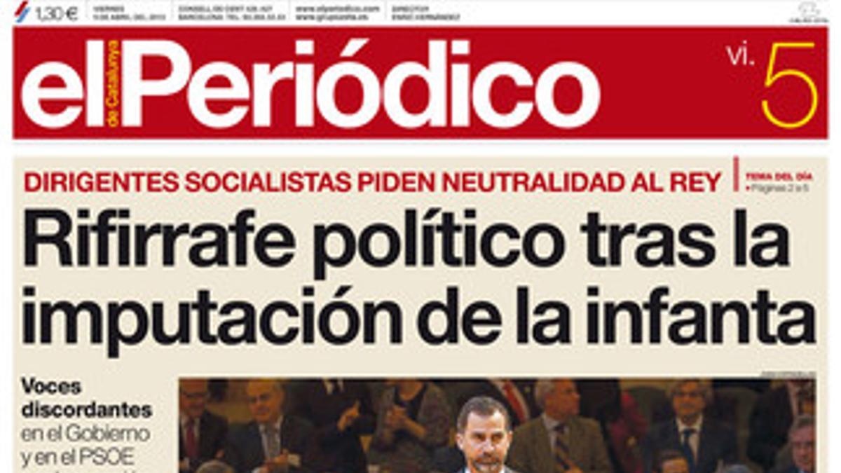 La portada de EL PERIÓDICO (5-4-2013).