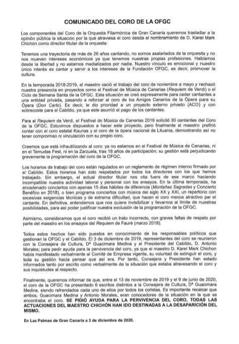 Documento del coro de la OFGC