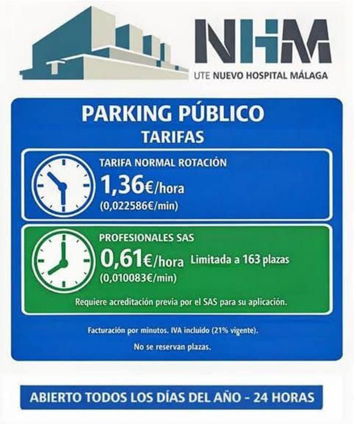Nuevas tarifas del parking provisional el Hospital Civil.