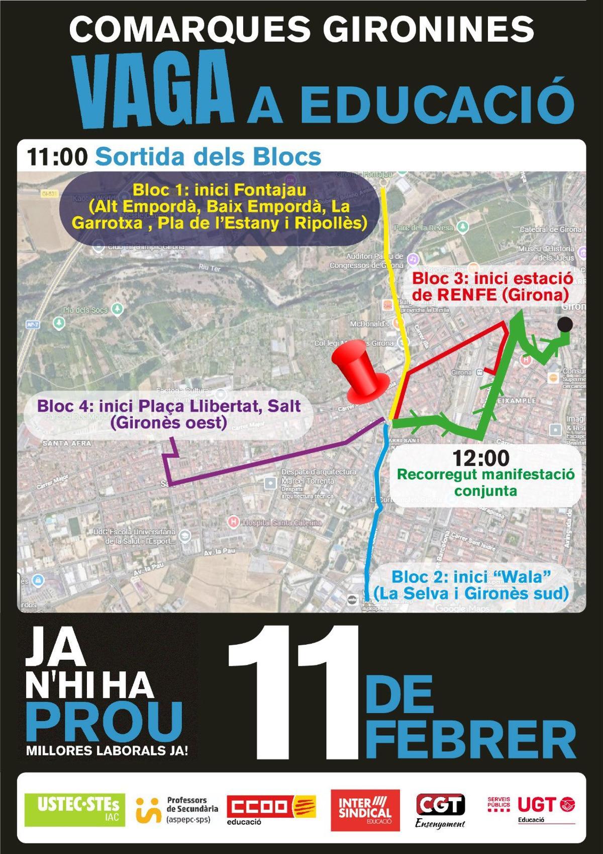 El cartell de la vaga a Educació a les comarques gironines.