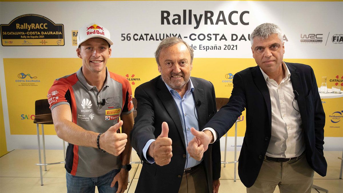 Jan Solans, Josep Mateu, presidente del RACC y Jordi Barrabés, director del Área deportiva del RACC, en la presentación del 56 RallyRACC Catalunya-Costa Daurada