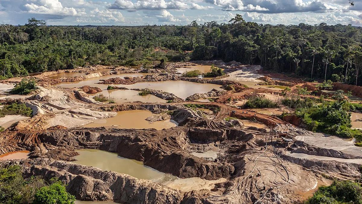 Minería ilegal de casiterita en el territorio indígena Tenharim do Igarapé Preto, en el estado de Amazonas, Brasil.