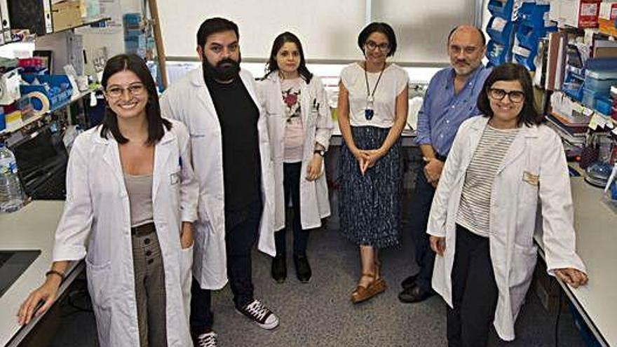 María Mayán (en el centro), con parte de los miembros del equipo CellCOM del Inibic coruñés.