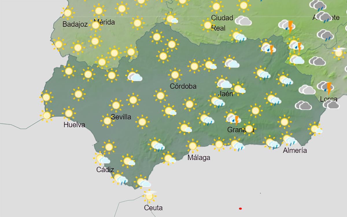 El tiempo en Andalucía este lunes a las 09.00 horas.