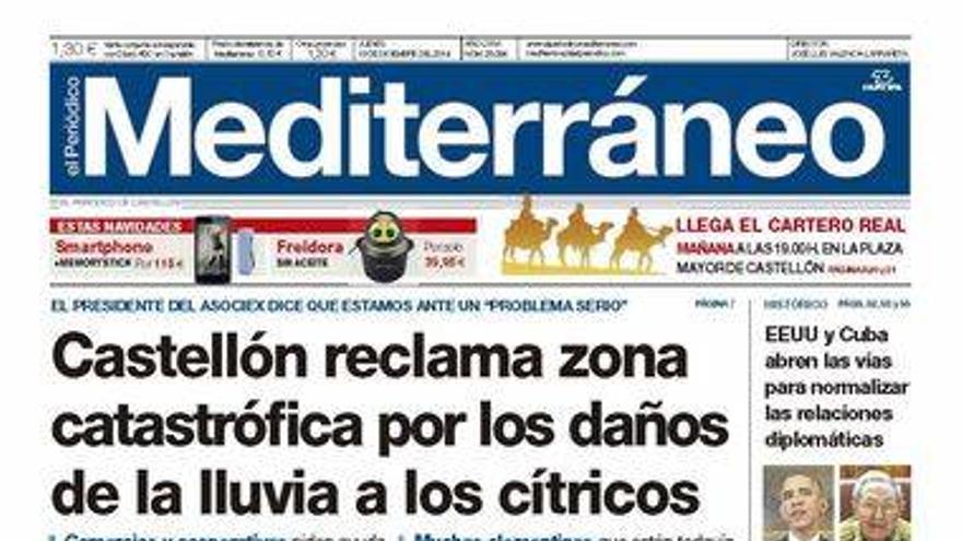 Los cítricos dañados por las lluvias, en la portada de Mediterráneo