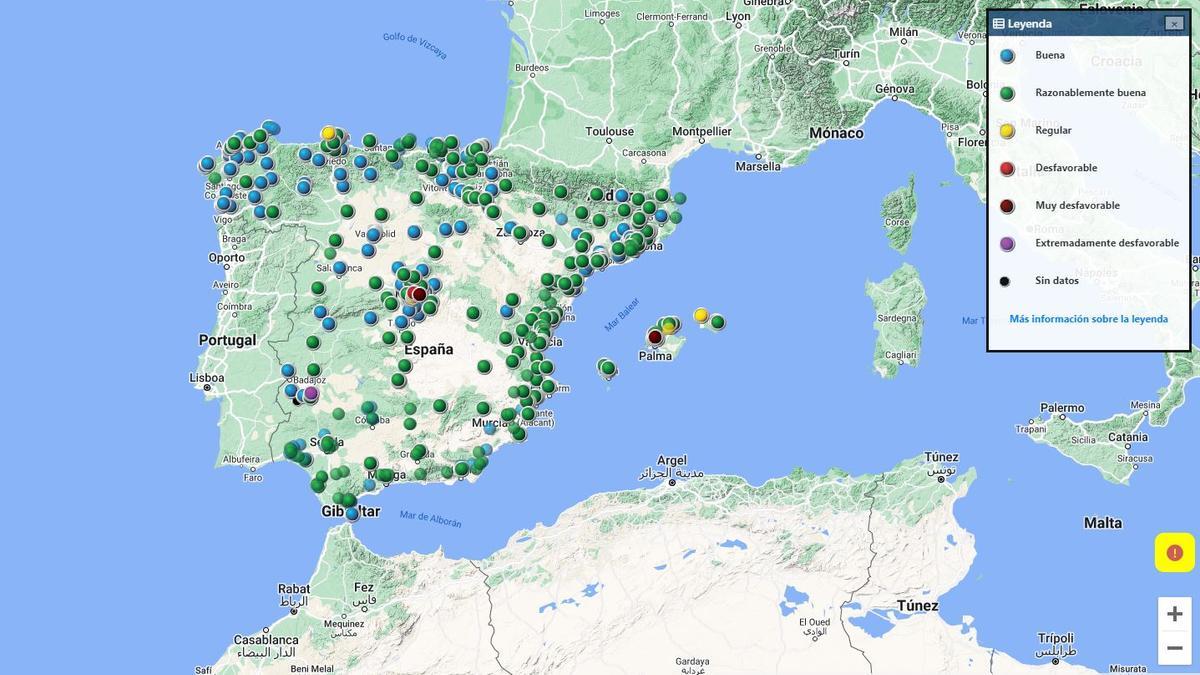 Mapa que muestra el índice de calidad del aire