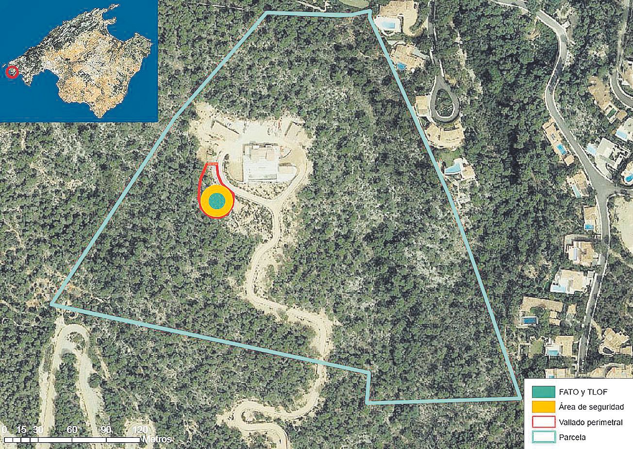 Ubicación de los helipuertos de Andratx, según el estudio ambiental presentado para las fincas de Son Orlandis y sa Muntanya.