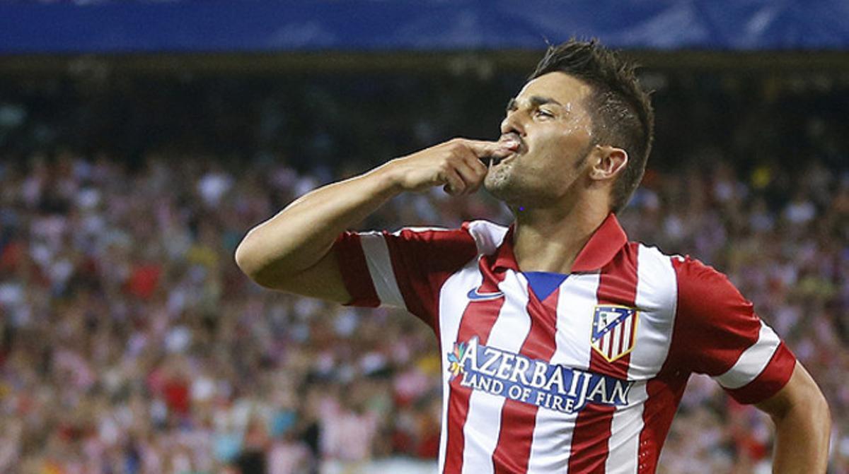 Villa celebra el seu gol contra el Barça.