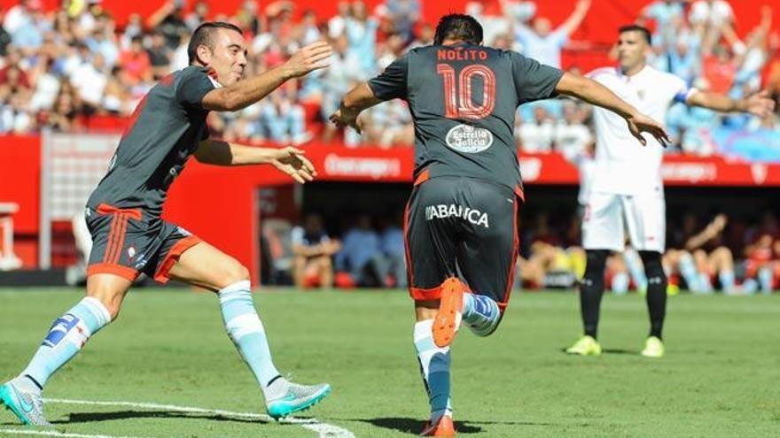 Nolito celebra su gol anotado ante el Sevilla // LOF