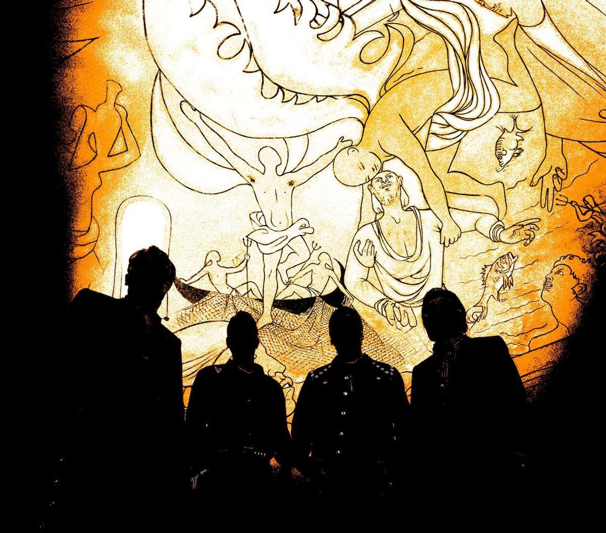U2, ante un fresco de Jean Cocteau en Villefranche-sur-Mer, Francia.