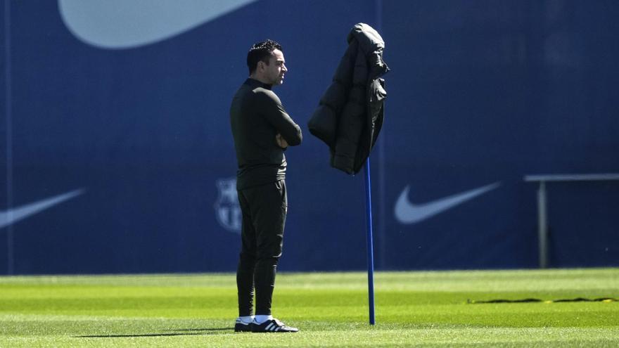 Xavi, en el último entrenamiento del Barça, previo al duelo con el Girona en Montilivi.