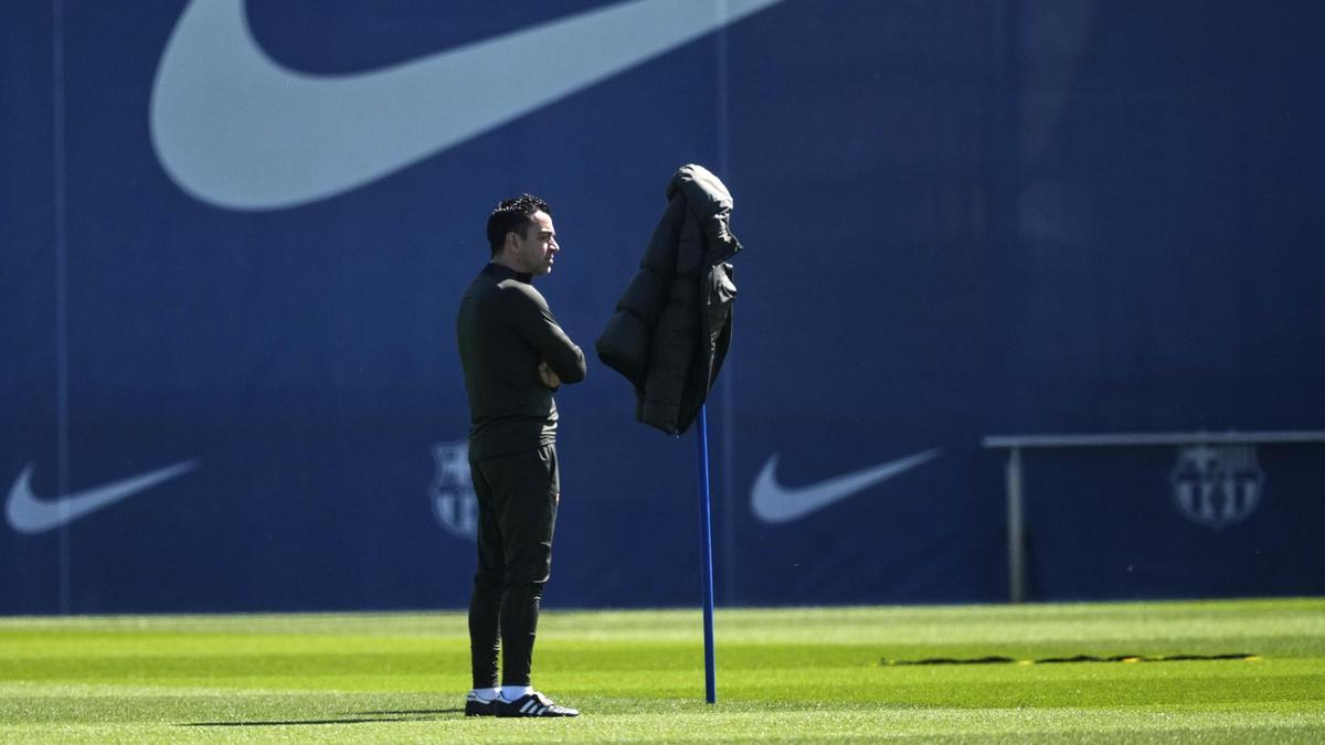 Xavi, en el último entrenamiento del Barça, previo al duelo con el Girona en Montilivi.