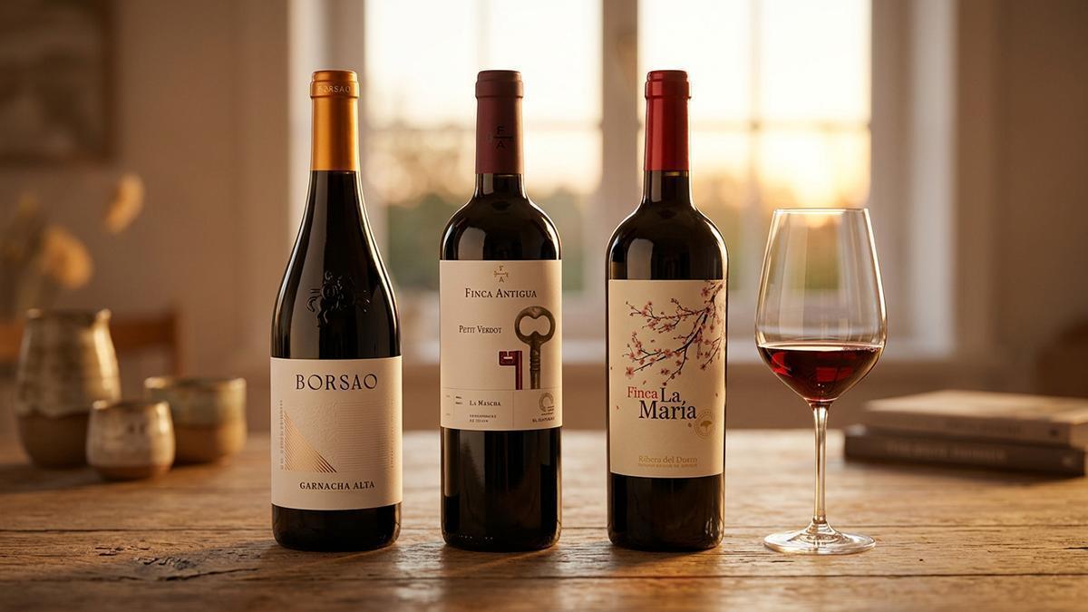 Borsao Garnacha Alta 2023 (Campo de Borja), Finca Antigua Petit Verdot 2020 (La Mancha) y Finca La María 2021 (Ribera del Duero), en la selección de mayo de Casa Gourmet.