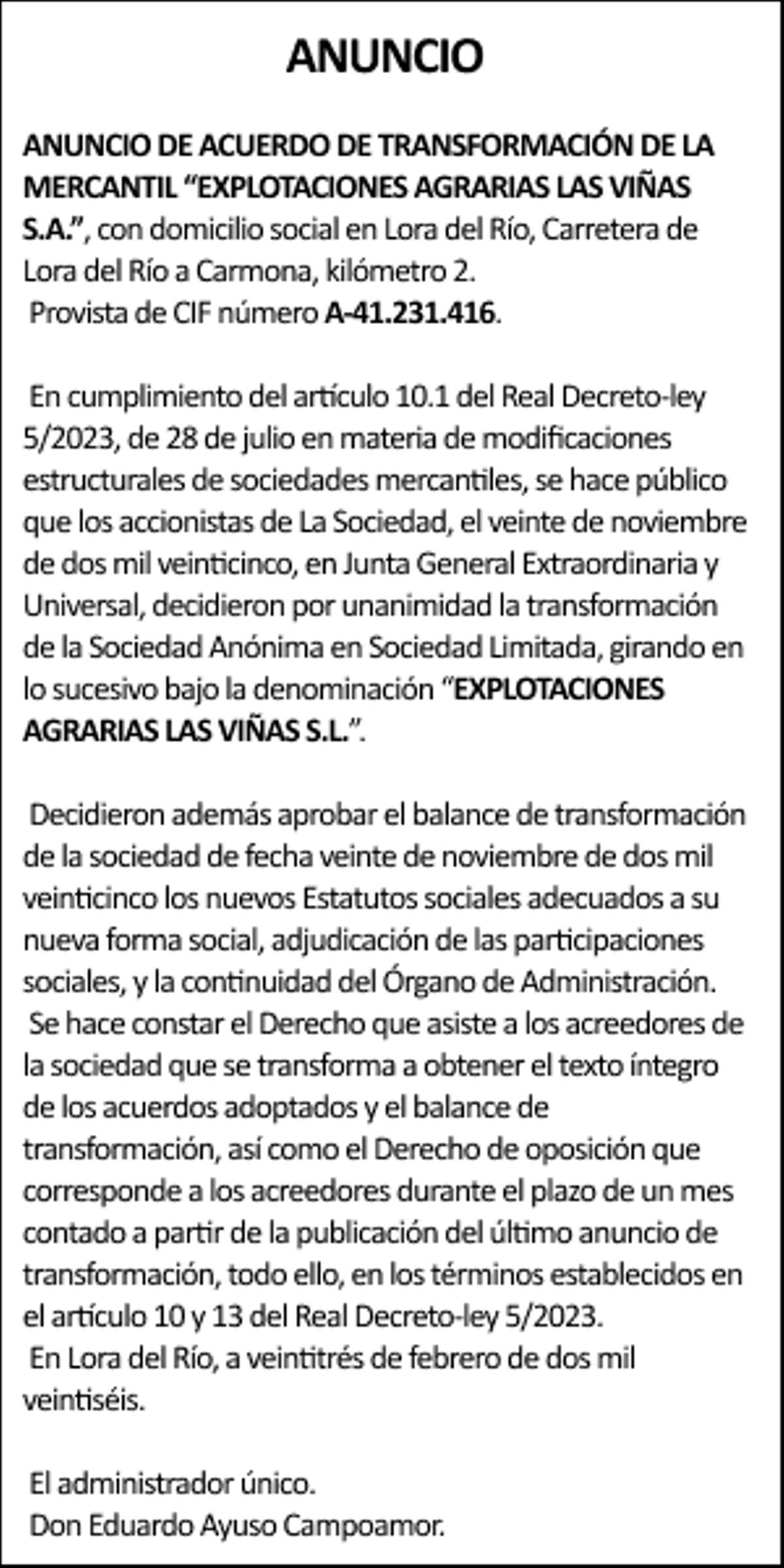 EDICTO 300X600 Explotaciones Agrarias Las viñas