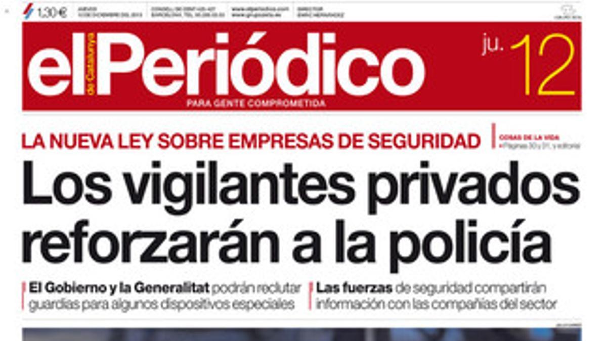 La portada de EL PERIÓDICO (12-12-2013).