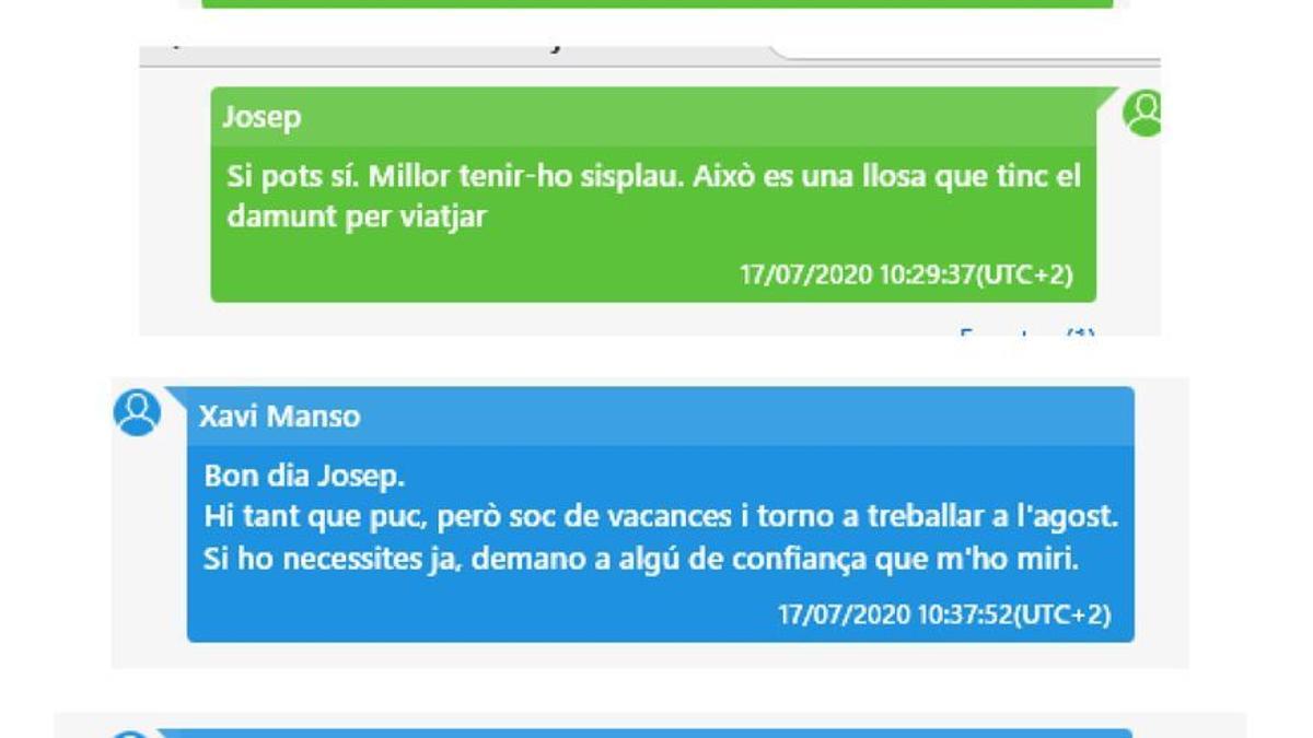 Las conversaciones de Josep Lluis Alay con el mosso Xavier M. ahora imputado.