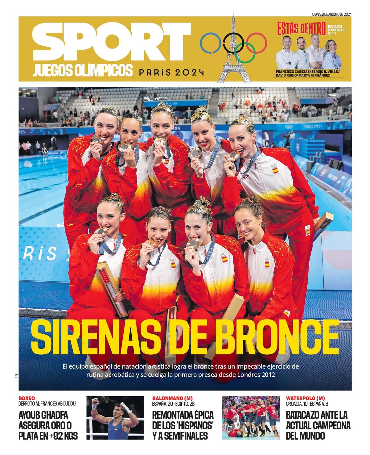 La portada SPORT 'Juegos Olímpicos' de hoy 08 de agosto