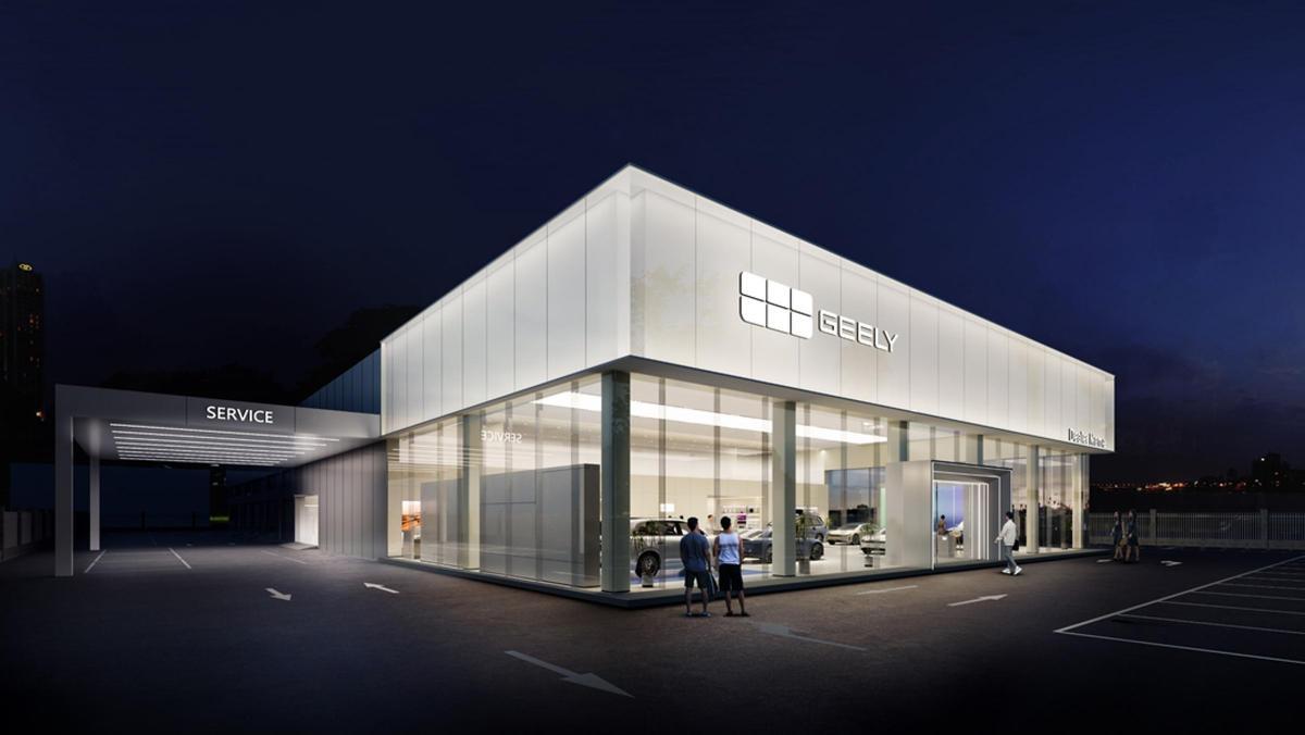 Recreación de un concesionario de la marca china Geely, que ahora llega a Galicia