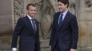 Los mandatarios Emmanuel Macron y Justin Trudeau, en un encuentro en Ottawa.