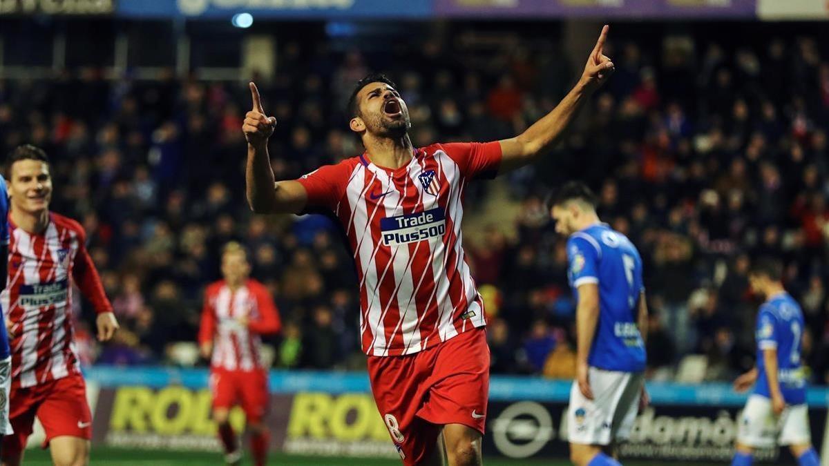 Diego Costa celebra su gol ante el Lleida.