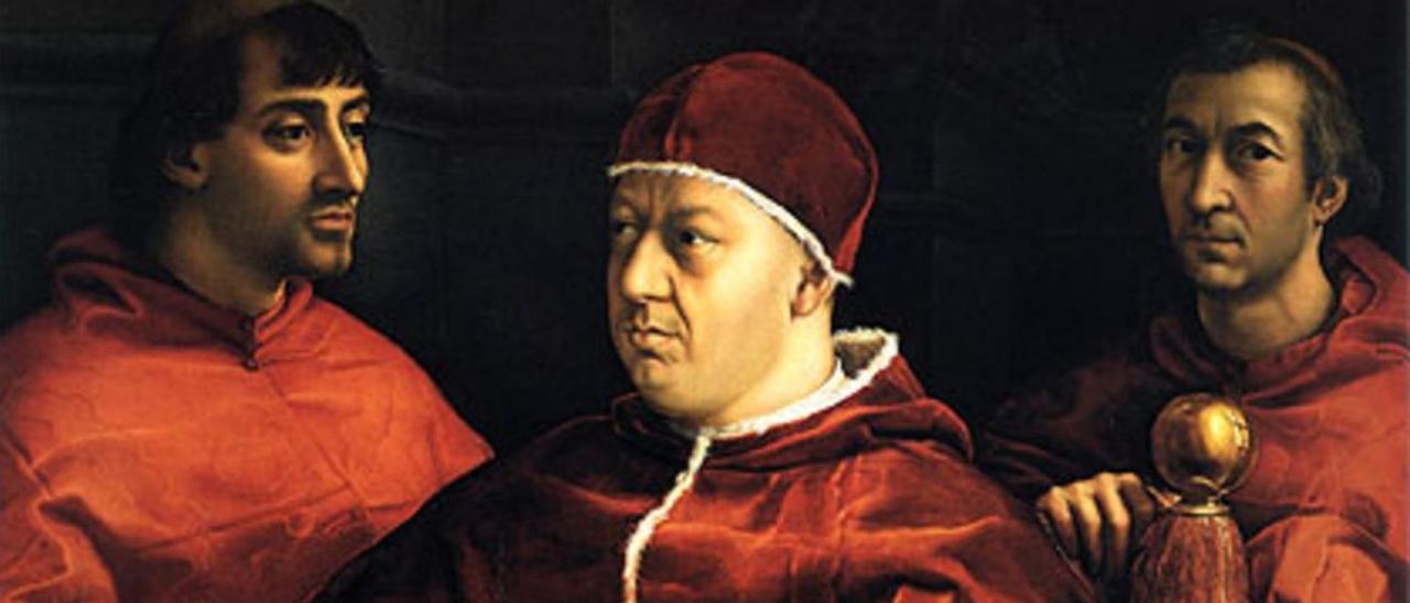 Retrato de Giovanni di Lorenzo de’ Medici, León X, rodeado de dous dos seus criados.